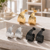 Stainless Steel Round Stud Womens Matte Textured Hoop Earrings Black Silver Gold 0.83 in E95 product image 3