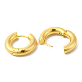 18K Gold-Plated Stainless Steel Smooth Polished Shiny Round Hinged Closure Huggie Earrings 0.89 in E96 product image 2