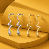 Stainless Steel Teardrop Irregular Shiny Wavy Stud Earrings Silver Gold 1.97 in E98 product image 3