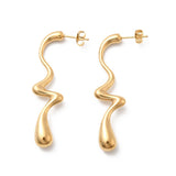 Stainless Steel Teardrop Irregular Shiny Wavy Stud Earrings Silver Gold 1.97 in E98