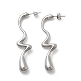 Stainless Steel Teardrop Irregular Shiny Wavy Stud Earrings Silver Gold 1.97 in E98