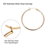 Stainless Steel Pin Ring Beaded Hinged Closure Hoop Earrings Rose Gold Silver 2.83 in E99 product image 5