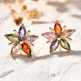 Gold-Plated Cubic Zirconia Star Micro Pave Smooth Flower Marquise Stud Earrings 0.51 in E101 product image 1