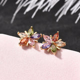 Gold-Plated Cubic Zirconia Star Micro Pave Smooth Flower Marquise Stud Earrings 0.51 in E101 product image 3