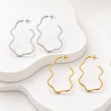 18K Gold-Plated Stainless Steel Wavy Smooth Polished Stud Earrings Silver 2.26 in E102 product image 1