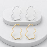 18K Gold-Plated Stainless Steel Wavy Smooth Polished Stud Earrings Silver 2.26 in E102 product image 2