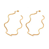 18K Gold-Plated Stainless Steel Wavy Smooth Polished Stud Earrings Silver 2.26 in E102