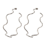 18K Gold-Plated Stainless Steel Wavy Smooth Polished Stud Earrings Silver 2.26 in E102