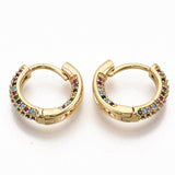Gold-Plated Cubic Zirconia Round Micro Pave Pin Ring Polished Hinged Closure Hoop Earrings 0.59 in E104 product image 2