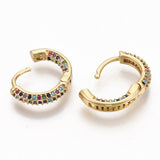 Gold-Plated Cubic Zirconia Round Micro Pave Pin Ring Polished Hinged Closure Hoop Earrings 0.59 in E104 product image 3