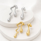 Stainless Steel Womens Shiny Teardrop Flowing Stud Earrings Silver Gold 1.52 in E105 product image 1