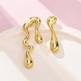 Stainless Steel Womens Shiny Teardrop Flowing Stud Earrings Silver Gold 1.52 in E105 product image 2