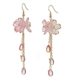 18K Gold-Plated Stainless Steel Drop Flower Dangle Beaded Smooth Teardrop Earrings 3.11 in E106