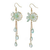 18K Gold-Plated Stainless Steel Drop Flower Dangle Beaded Smooth Teardrop Earrings 3.11 in E106