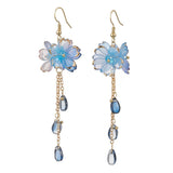 18K Gold-Plated Stainless Steel Drop Flower Dangle Beaded Smooth Teardrop Earrings 3.11 in E106