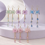 18K Gold-Plated Stainless Steel Drop Flower Dangle Beaded Smooth Teardrop Earrings 3.11 in E106 product image 1