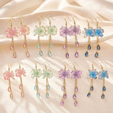 18K Gold-Plated Stainless Steel Drop Flower Dangle Beaded Smooth Teardrop Earrings 3.11 in E106 product image 2