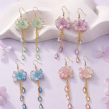18K Gold-Plated Stainless Steel Drop Flower Dangle Beaded Smooth Teardrop Earrings 3.11 in E106 product image 3