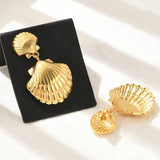 18K Gold-Plated Stainless Steel Shell Ocean Shape Glossy Shiny Stud Earrings 1.46 in E107 product image 2