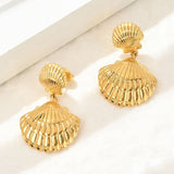 18K Gold-Plated Stainless Steel Shell Ocean Shape Glossy Shiny Stud Earrings 1.46 in E107 product image 3
