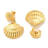 18K Gold-Plated Stainless Steel Shell Ocean Shape Glossy Shiny Stud Earrings 1.46 in E107 product image 4