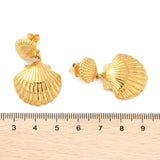 18K Gold-Plated Stainless Steel Shell Ocean Shape Glossy Shiny Stud Earrings 1.46 in E107 product image 5