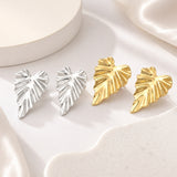 Stainless Steel Gold-Plated Leaf Glossy Shiny Leaf-Shaped Stud Earrings Silver 0.98 in E108 product image 2