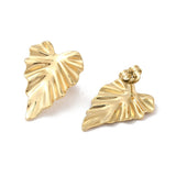 Stainless Steel Gold-Plated Leaf Glossy Shiny Leaf-Shaped Stud Earrings Silver 0.98 in E108