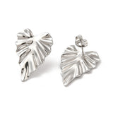 Stainless Steel Gold-Plated Leaf Glossy Shiny Leaf-Shaped Stud Earrings Silver 0.98 in E108