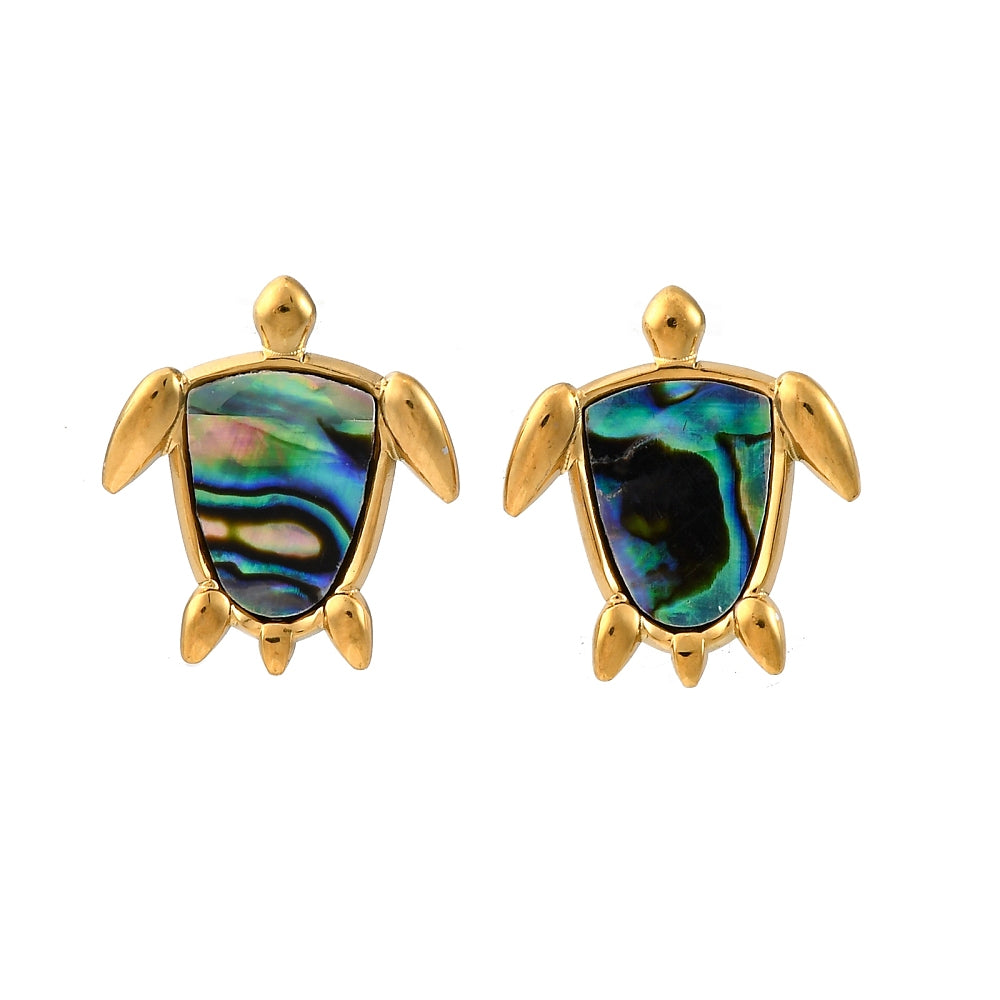 18K Gold-Plated Stainless Steel Shell Turtle Smooth Polished Stud Earrings White 0.77 in E109