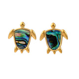 18K Gold-Plated Stainless Steel Shell Turtle Smooth Polished Stud Earrings White 0.77 in E109