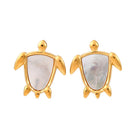 18K Gold-Plated Stainless Steel Shell Turtle Smooth Polished Stud Earrings White 0.77 in E109