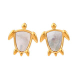 18K Gold-Plated Stainless Steel Shell Turtle Smooth Polished Stud Earrings White 0.77 in E109