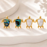 18K Gold-Plated Stainless Steel Shell Turtle Smooth Polished Stud Earrings White 0.77 in E109 product image 2