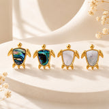 18K Gold-Plated Stainless Steel Shell Turtle Smooth Polished Stud Earrings White 0.77 in E109 product image 3