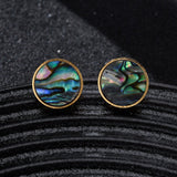 18K Gold-Plated Stainless Steel Shell Flat Round Ocean Smooth Stud Earrings 11mm E110 product image 2