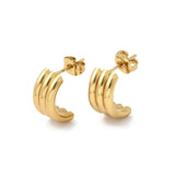 Stainless Steel Triple Smooth Shiny Hoop Shape Three Stacked Cylindrical Sections Stud Earrings Gold 0.61 in E112 product