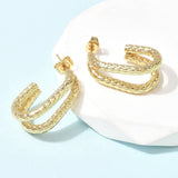 Stainless Steel Two-layer Polished Textured Shiny Snake Stud Earrings Gold 0.98 in E113 product image 1