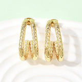 Stainless Steel Two-layer Polished Textured Shiny Snake Stud Earrings Gold 0.98 in E113 product image 2