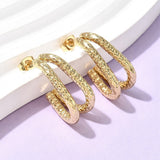 Stainless Steel Two-layer Polished Textured Shiny Snake Stud Earrings Gold 0.98 in E113 product image 3
