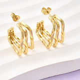 Stainless Steel Square Triple Polished Shiny Hinged Closure Stud Earrings Gold 0.81 in E114 product image 1