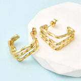Stainless Steel Square Triple Polished Shiny Hinged Closure Stud Earrings Gold 0.81 in E114 product image 2