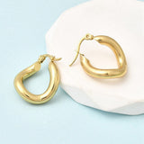 Stainless Steel Oval Polished Shiny Round Hinged Closure Hoop Earrings Gold 0.94 in E115 product image 2