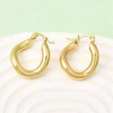 Stainless Steel Oval Polished Shiny Round Hinged Closure Hoop Earrings Gold 0.94 in E115 product image 3
