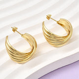 Stainless Steel Twist Shiny C-Shaped Hinged Closure Stud Earrings Gold 1.1 in E117 product image 1