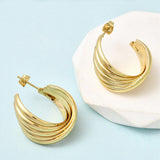Stainless Steel Twist Shiny C-Shaped Hinged Closure Stud Earrings Gold 1.1 in E117 product image 2