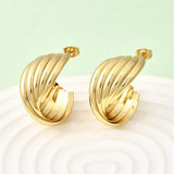 Stainless Steel Twist Shiny C-Shaped Hinged Closure Stud Earrings Gold 1.1 in E117 product image 3