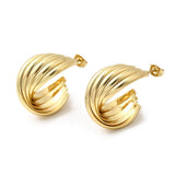 Stainless Steel Twist Shiny C-Shaped Hinged Closure Stud Earrings Gold 1.1 in E117 product image 4