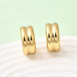 Stainless Steel Two-layer C-shaped Smooth Shiny Hoop Shape Textured Surface Stud Earrings Gold 0.69 in E118 product image 3