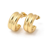 Stainless Steel Two-layer C-shaped Smooth Shiny Hoop Shape Textured Surface Stud Earrings Gold 0.69 in E118 product image 4